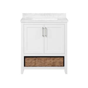 Newhall 30 in. W x 22 in. D x 34 in. H Single Sink Bath Vanity in White with White Engineered Marble Top