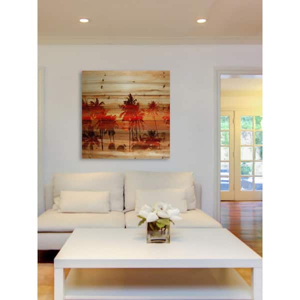 Unbranded 24 in. H x 24 in. W "Crimson Palms" by Parvez Taj Printed Natural Pine Wood Wall Art