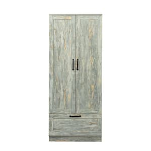 Gray Modern High Wardrobe 2-Door Armoire with Drawer (71 in. H x 30 in. W x 22 in. D)