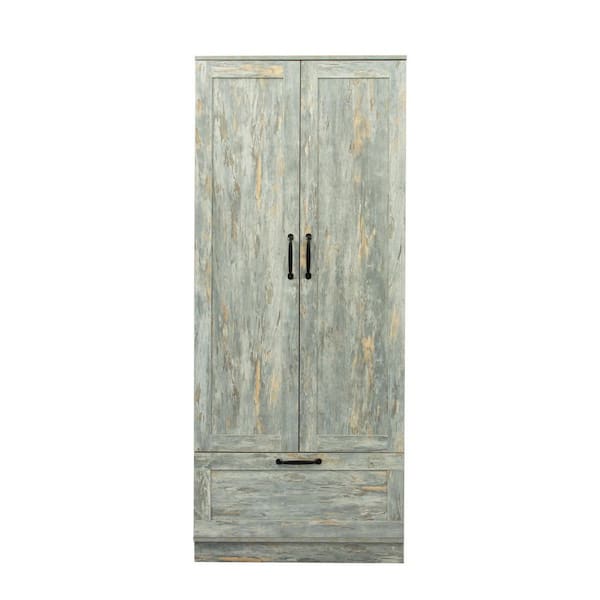 Unbranded Gray Modern High Wardrobe 2-Door Armoire with Drawer (71 in. H x 30 in. W x 22 in. D)