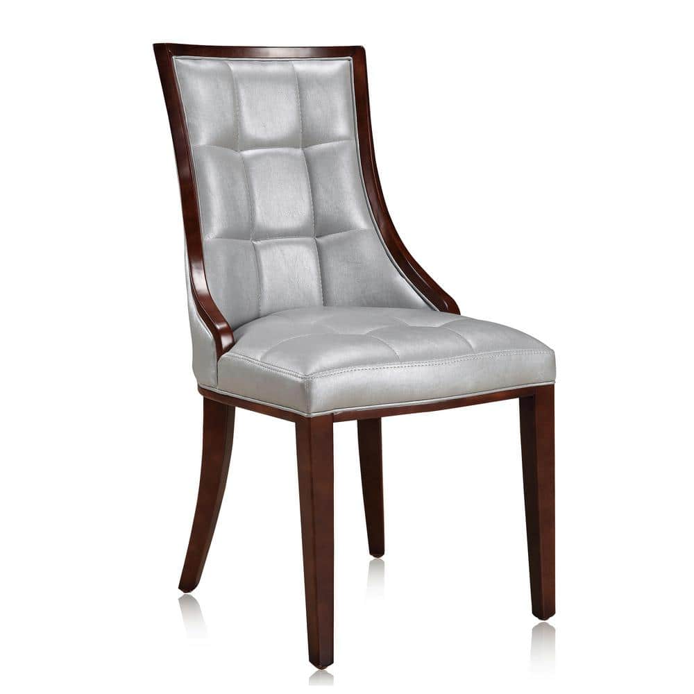 Silver Faux Leather Upholstered Side Chair with Wood Frame