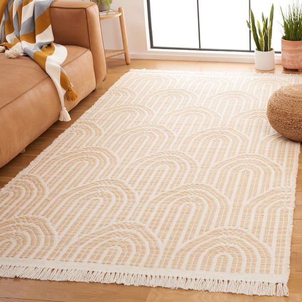 Kilim 5 ft. x 8 ft. Gold/Ivory Geometric Arches Area Rug