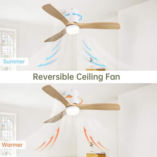 52 in. LED Indoor White Soild Wood Blade Noiseless Ceiling Fan with Light Kit and Remote Control Ceiling Fans With Lights