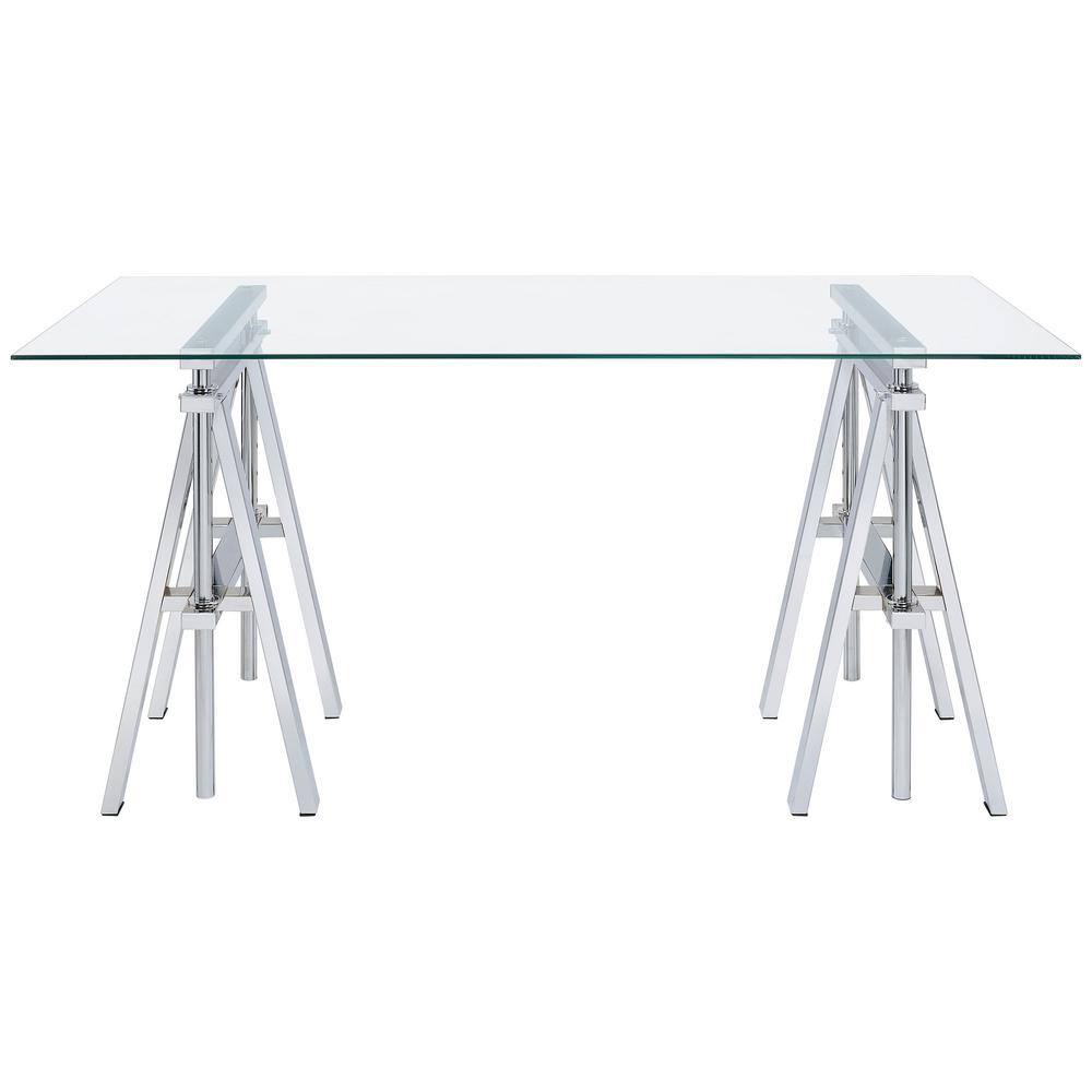 Contemporary Chrome-Finished Adjustable Glass Desk - 60"