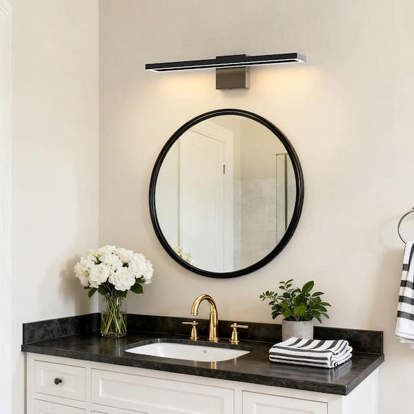 24 in. 1-Light Modern Black 5CCT Rectangle LED Bathroom Vanity Light, Linear Wall Sconce for Mirror and Hallway Lighting