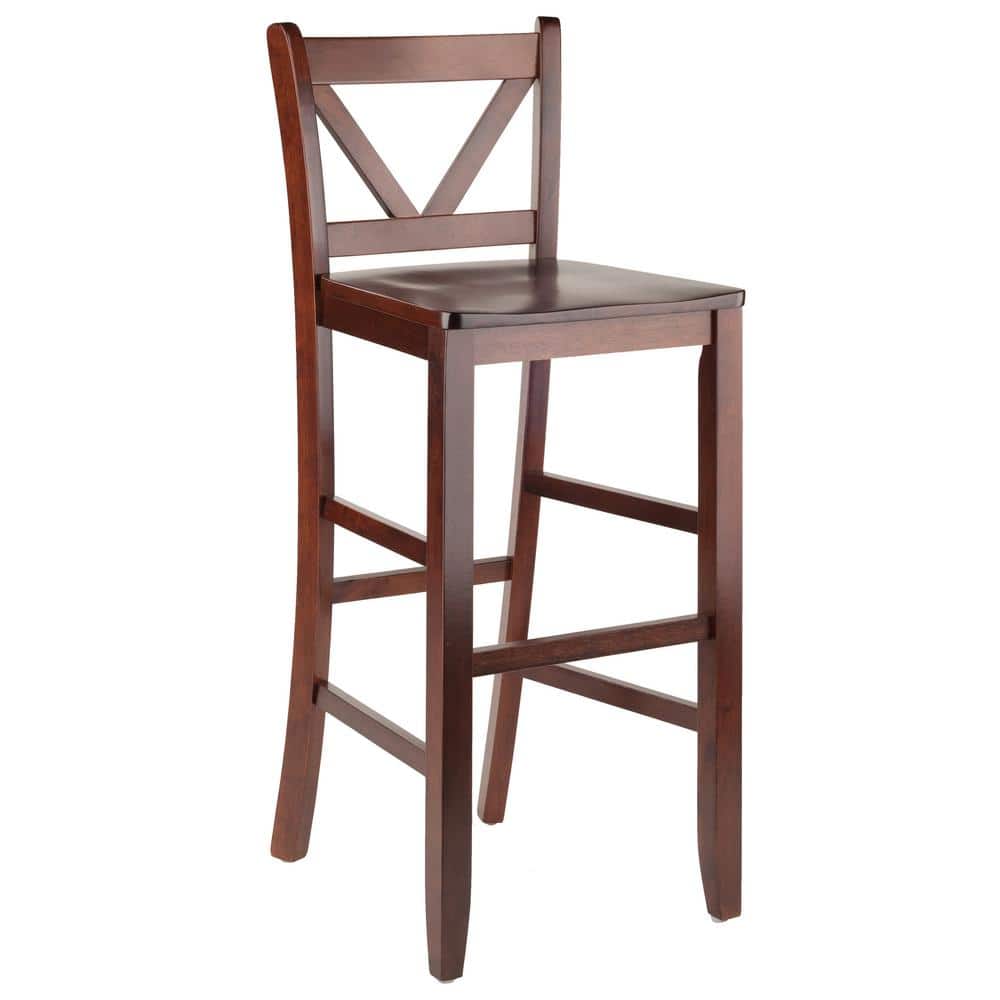 Elegant Walnut Finish V-Back Bar Stool Set, 30" Height