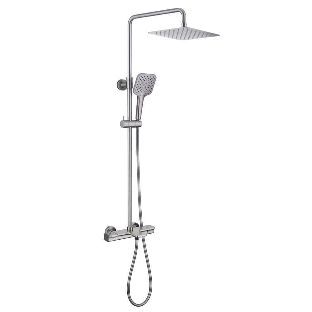 Boyel Living 3-Spray Patterns 9.8 in. x 9.8 in. Fixed and Handheld Shower Head Wall Mount Dual Shower Heads 1.8 GPM in Brushed Nickel