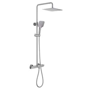 3-Spray Patterns 9.8 in. x 9.8" Thermostatic Rain Shower Faucet Wall Mount Dual Shower Heads 1.8 GPM in brushed nickel