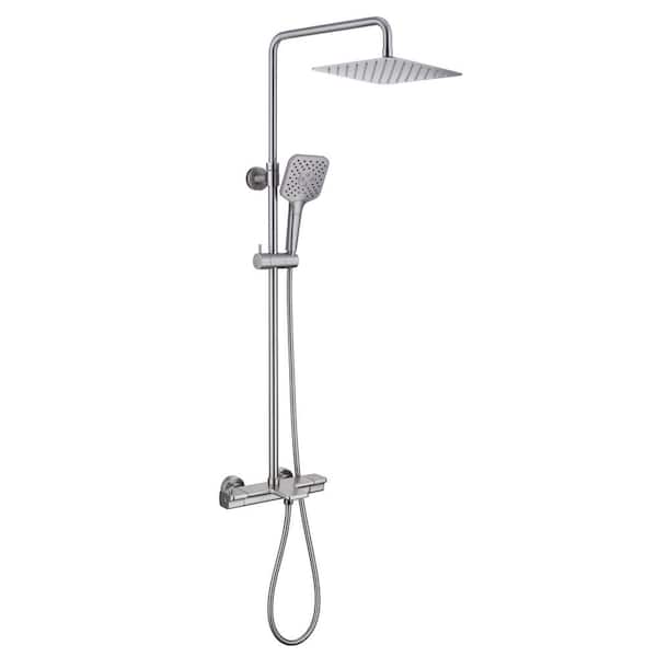 Boyel Living 3-Spray Patterns 9.8 in. x 9.8 in. Fixed and Handheld Shower Head Wall Mount Dual Shower Heads 1.8 GPM in Brushed Nickel