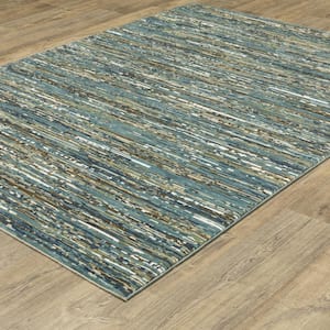 Ross Blue/Multi-Colored 2 ft. x 8 ft. Abstract Stripe Polypropylene/Polyester Fringed Indoor Runner Area Rug