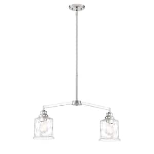 Drake 60-Watt 2-Light Polished Nickel Pendant with Clear Hammered Glass Shade