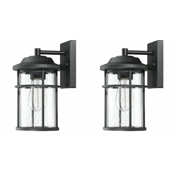 INNOBULE 1-Light Matte Black Outdoor Wall Sconce Lantern Light (2-Pack)
