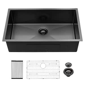 32 in. Undermount Single Bowl 16-Gauge Stainless Steel Kitchen Sink in Gunmetal Black with 10 in. D