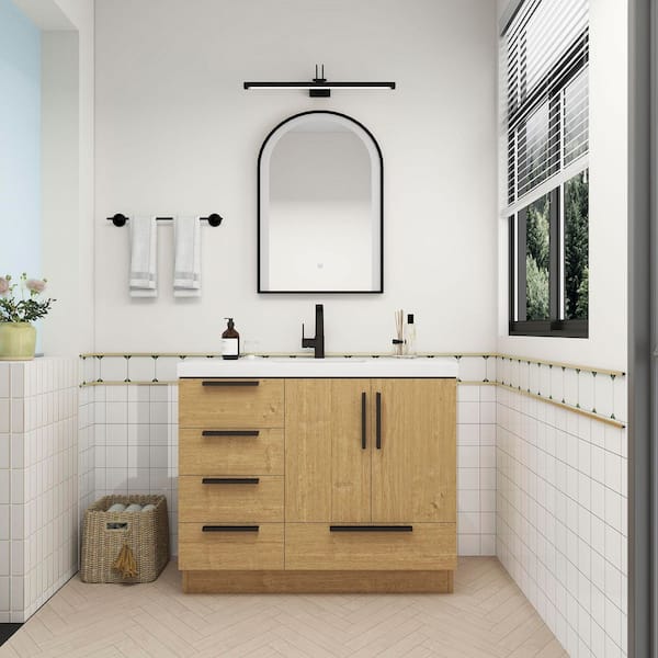Carla 42 in. W x 20 in. D x 35 in. H Single Sink Freestanding Bath Vanity in Teak Oak with White Acrylic Top