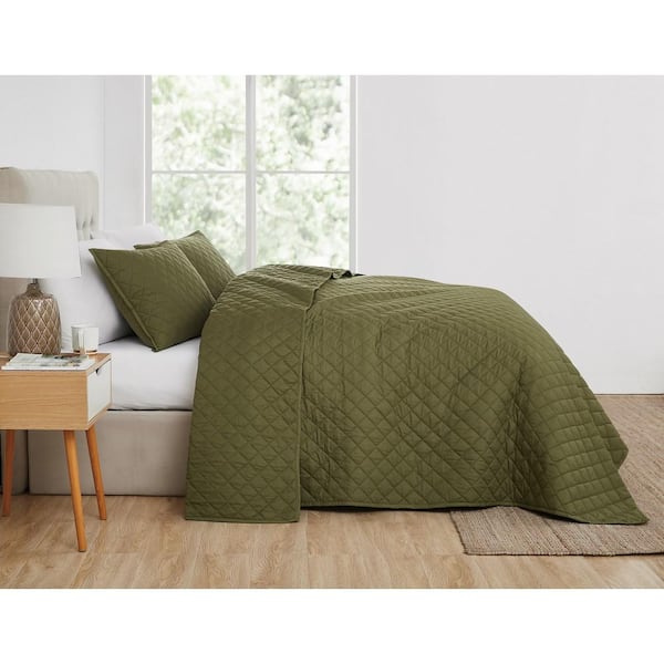 CANNON Solid Oversized Percale Cotton Olive Green King Piece