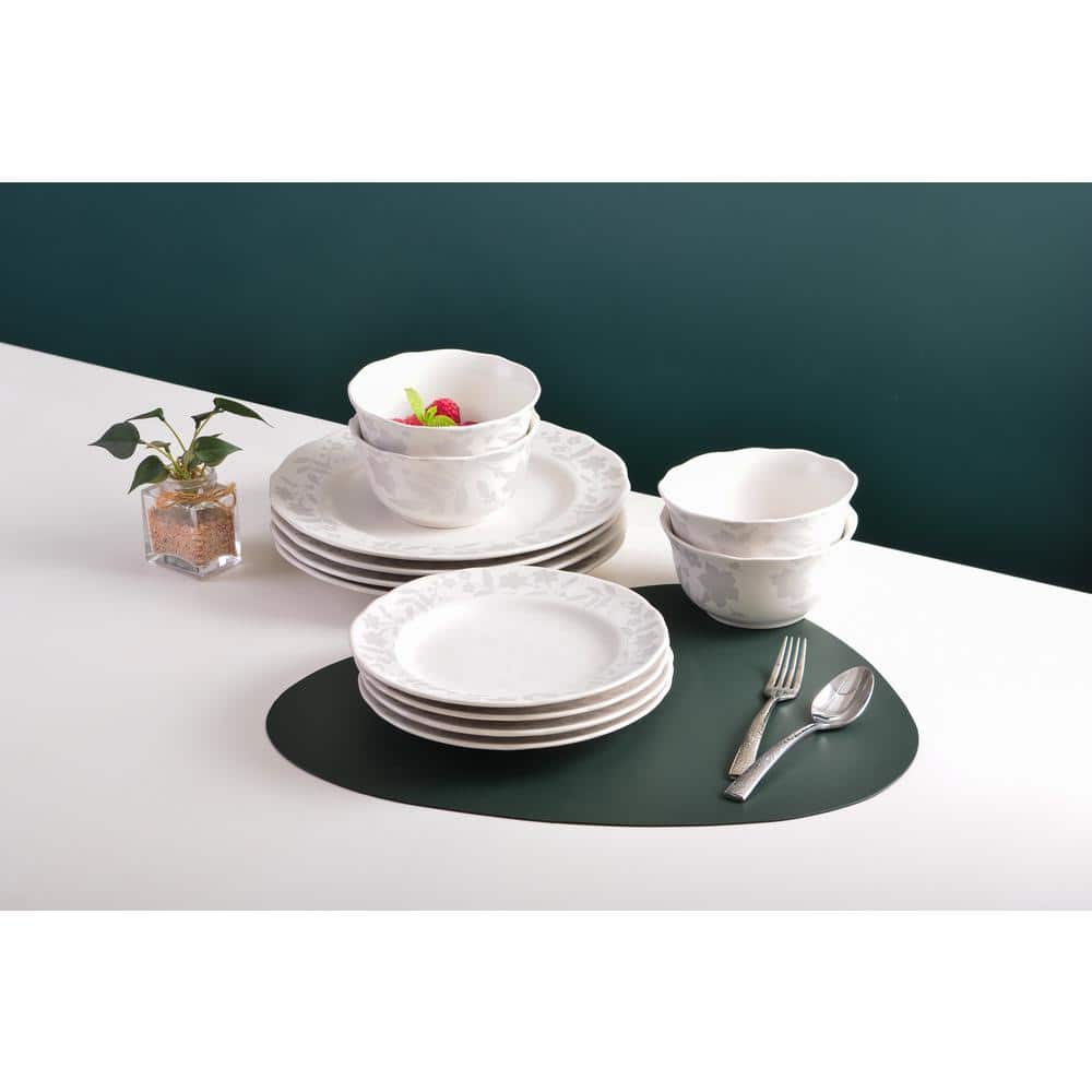 Elegant Floral White Porcelain 12-Piece Dinnerware Set