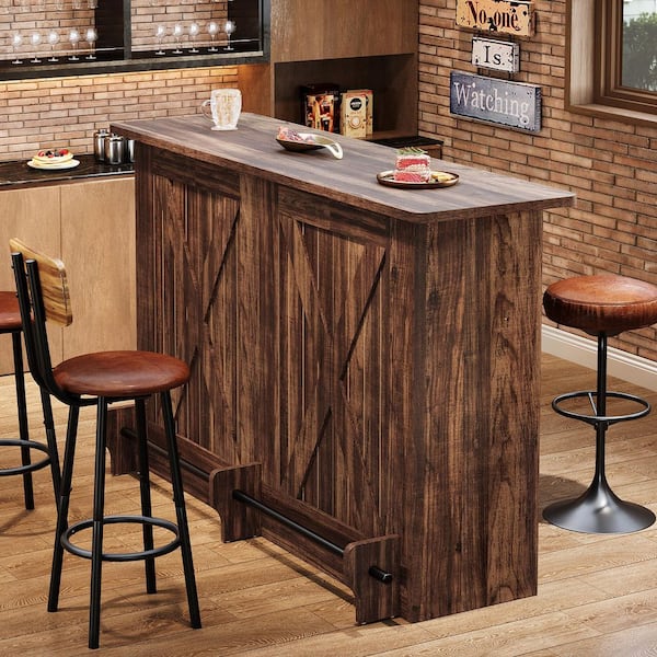 BYBLIGHT Kearsten 39.37 in. H Brown Rectangle 2-Tier Bar Table Bar