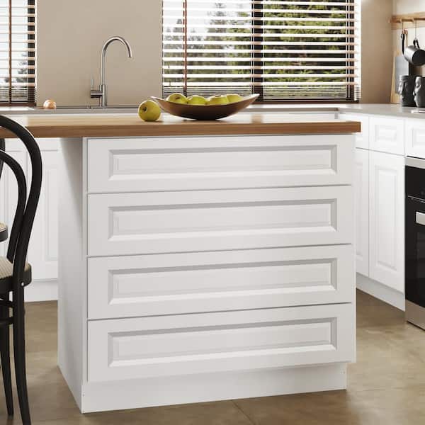 Hausvita 36 in. W x 24 in. D x 34.5 in. H in Traditional White Plywood Ready to Assemble Kitchen Base Cabinet with 4 Drawers