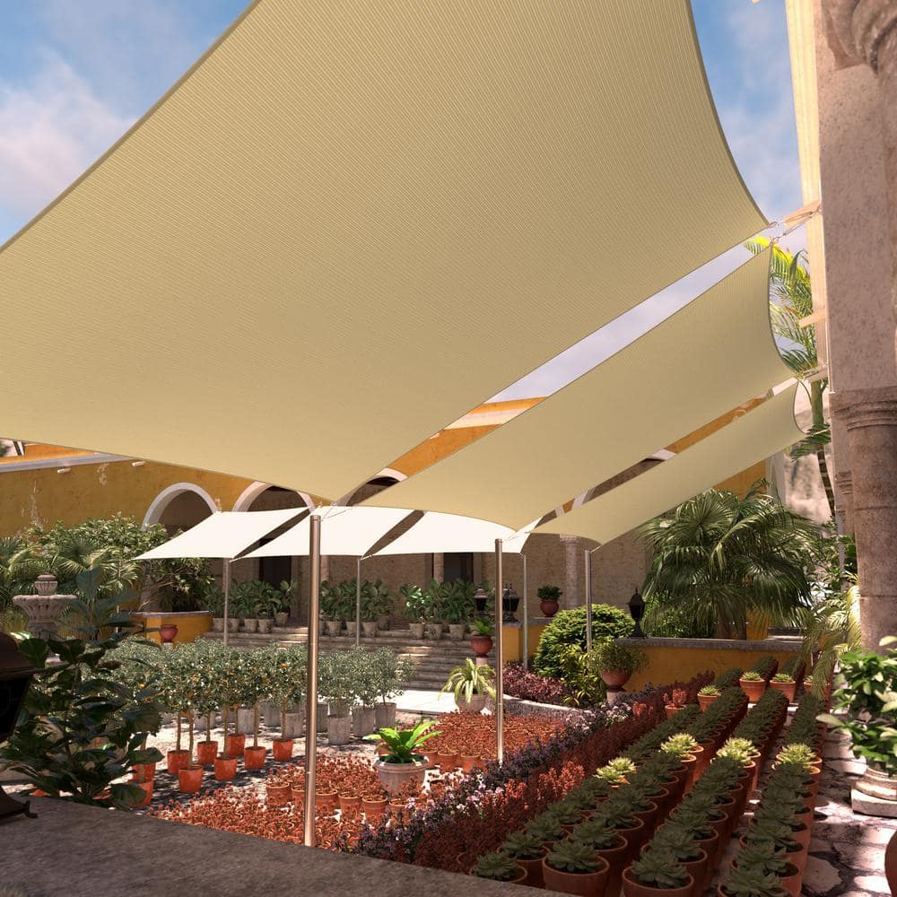 Beige 8' x 10' HDPE Patio Sun Shade Sail with Stainless Steel D-Rings