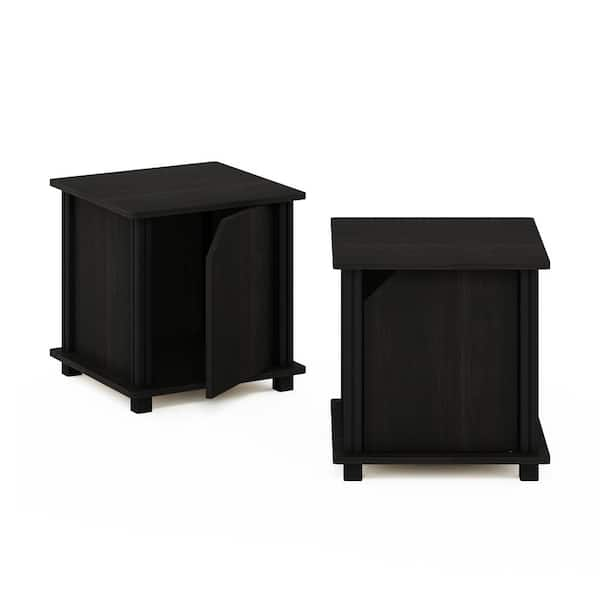 Furinno Brahms 15.5 in. Espresso/Black Rectangle Wood End Table with Door (Set of 2)