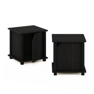 Brahms 15.5 in. Espresso/Black Rectangle Wood End Table with Door (Set of 2)
