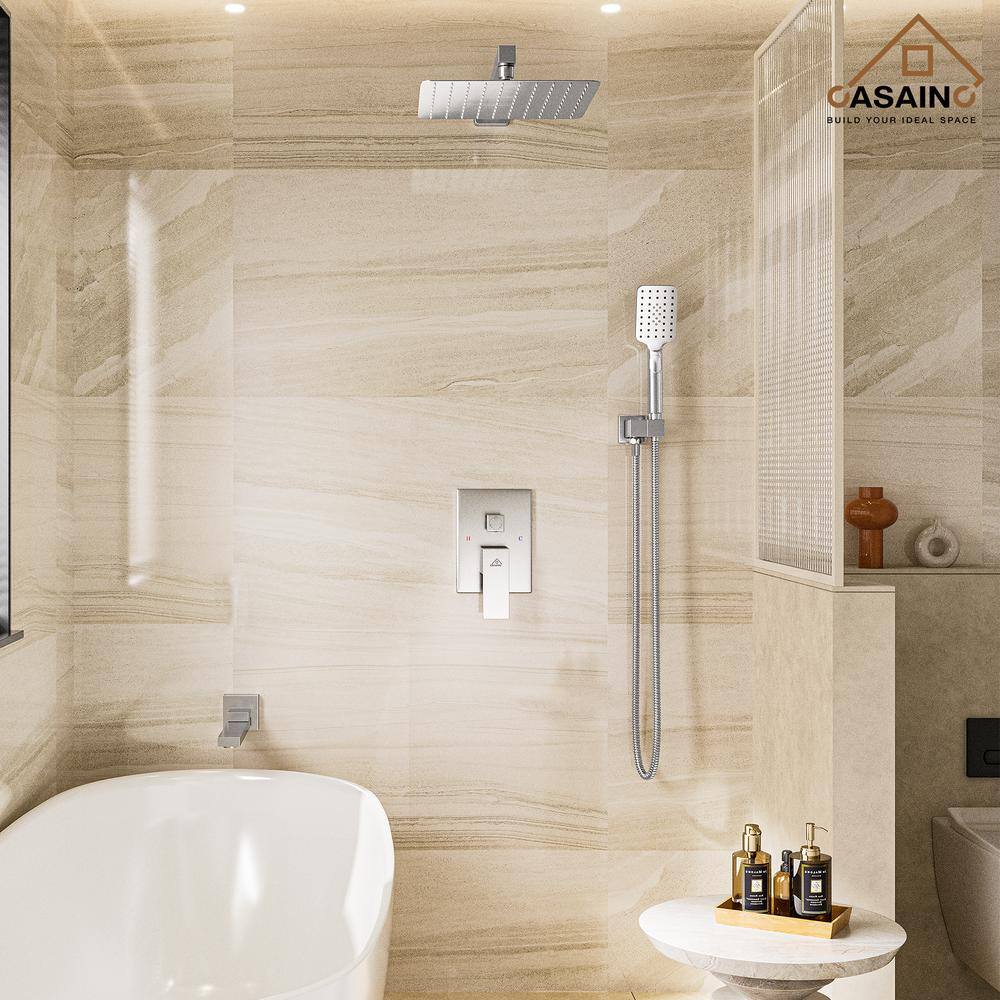Brushed Nickel Wall Mounted Square Rain Shower System with Handheld