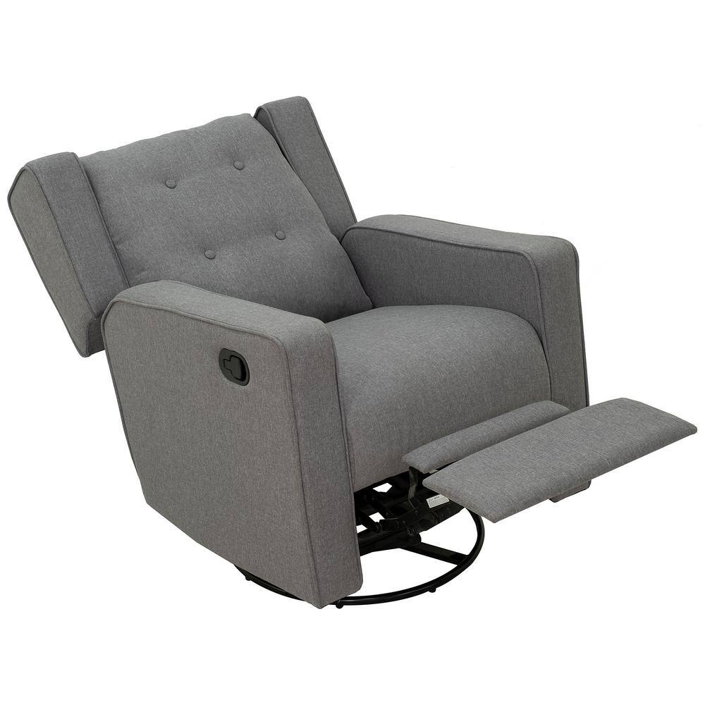 Modern Chic Gray Linen Swivel Recliner with Button Tufted Back
