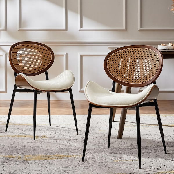 Andres Ivory Polyester Dinning Chair with Oval Wooden Back