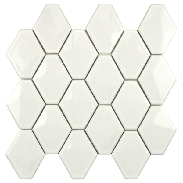 Merola Tile Prism Glossy White 10-1/2 in. x 11 in. x 8mm Porcelain Mosaic Tile