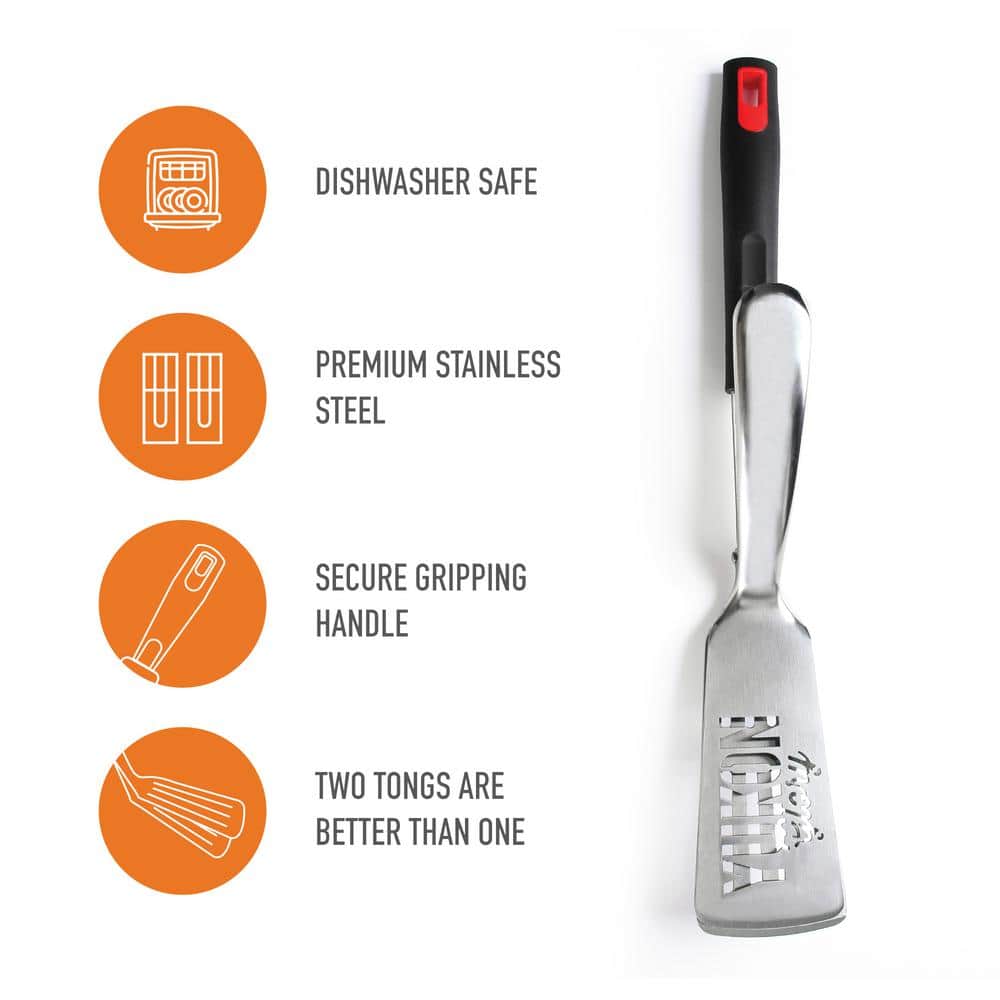 Premium Stainless Steel Tongs-Spatula with Rubber Grip
