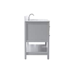 48 in. W Single Bath Vanity in Grey with Engineered Stone Vanity Top in Calacatta with White Basin with Backsplash