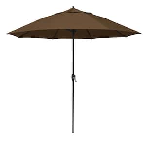 9 ft. Bronze Aluminum Market Patio Umbrella with Fiberglass Ribs and Auto Tilt in Teak Olefin