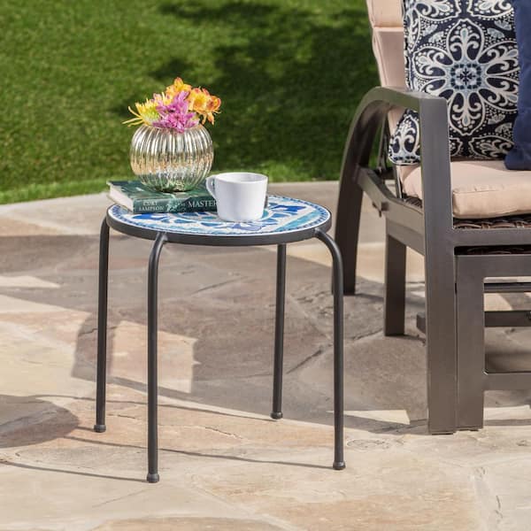 Noble House Callie Round Metal Outdoor Patio Side Table