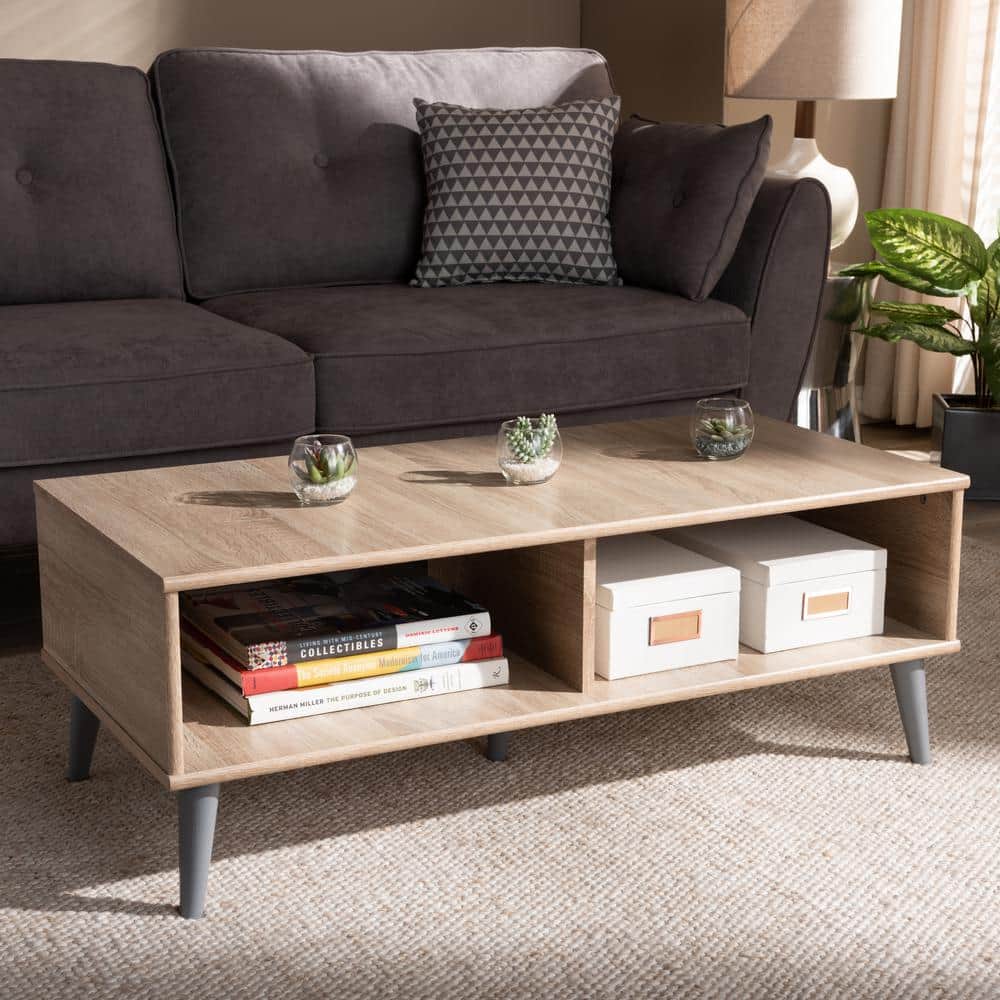 Pierre Oak Brown and Gray Mid-Century Modern Coffee Table
