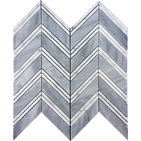 Apollo Tile Gray and White 4 in. x 5 in. Chevron Bardiglio Polished Marble Mosaic Tile Sample (0.13 sq. ft./Piece)