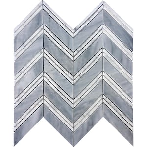 White and Grey 11 in. x 11.8 in. Chevron Bardiglio Polished Marble Mosaic Tile (4.51 sq. ft./Case)