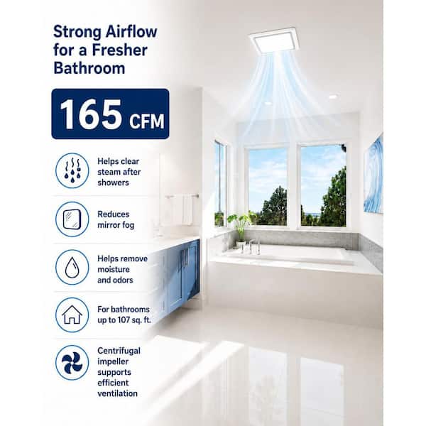 11.8 in. Square Matte White Flush Mount 165 CFM Bathroom Exhaust Fan 1.5 Sone Quiet Ventilation for 9.8x9.8 in. Ceiling