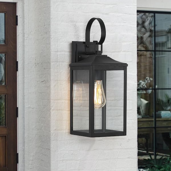 Citadel 1-Light 18 in. Black Outdoor Wall Lantern Sconce Light