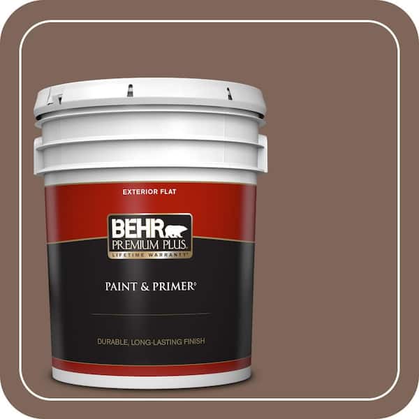 BEHR PREMIUM PLUS 5 gal. Home Decorators Collection #HDC-AC-05 Cocoa Shell Flat Exterior Paint & Primer
