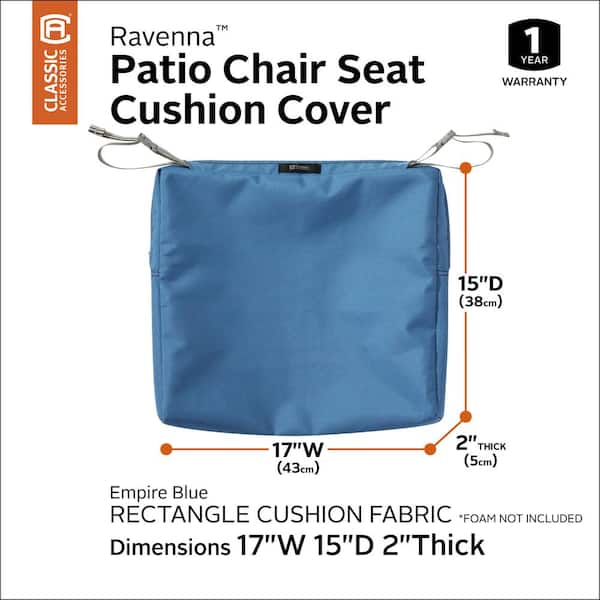 Classic Accessories Ravenna Rectangular Outdoor Patio Seat Cushion 17W x 15D x 2T Empire Blue