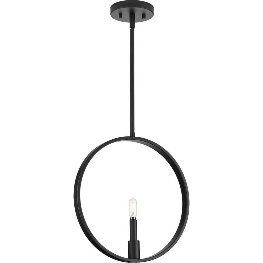 Breckenridge Matte Black Circular Frame Pendant Light with Candle Accent