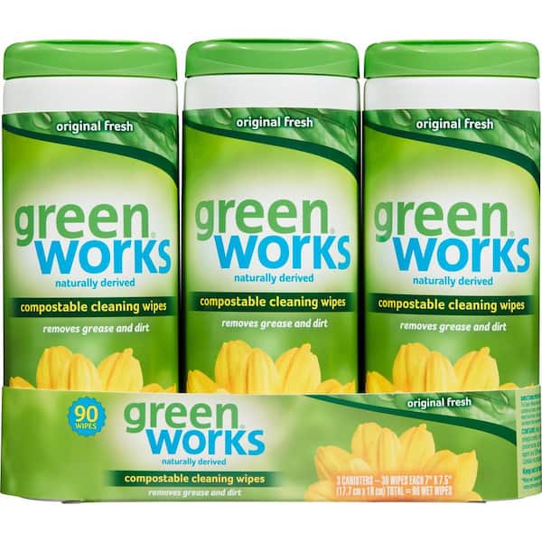 Greenworks 30-Count Original Fresh Scent Bleach Free Compostable Cleaning Wipes (3-Pack)