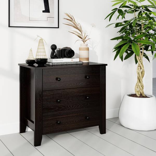 Bunpeony 3-Drawer Dresser Wide Chest of Drawers Modern Large Nightstand Closet Storage Organizer-Dark Brown HD015QUHY1125