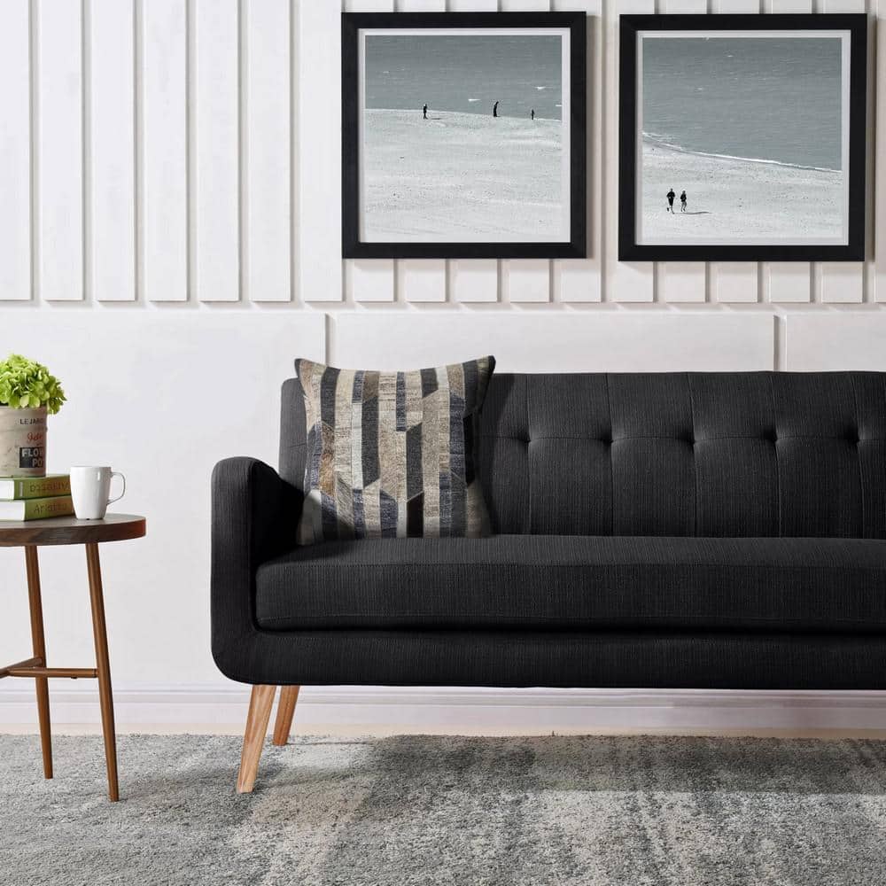 Gray and Charcoal Faux Leather Wool Throw Pillow Set