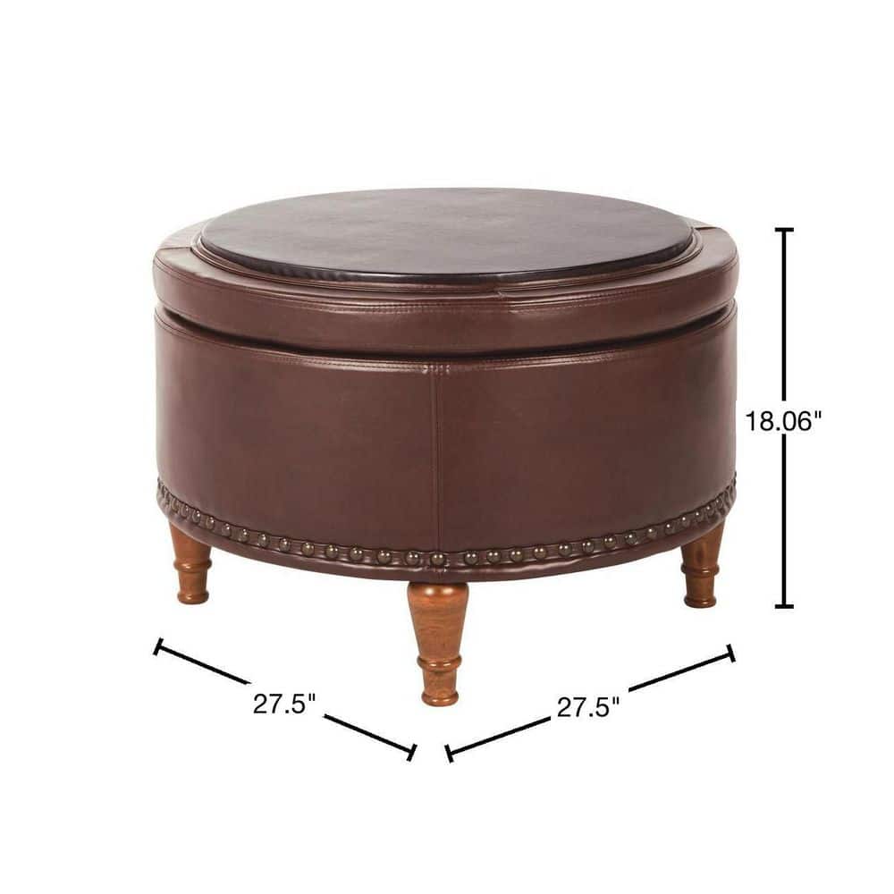 Alloway Espresso 29" Round Storage Ottoman with Tray Top