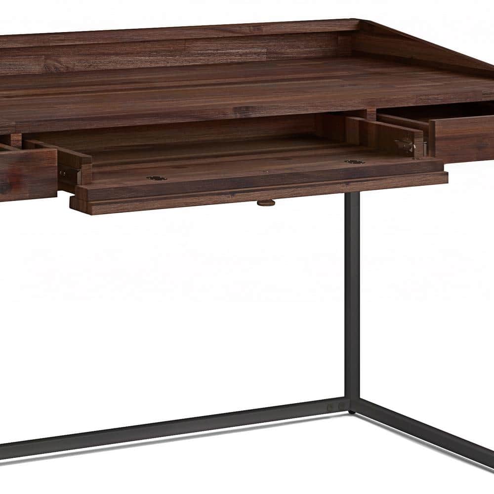 Industrial Distressed Charcoal Brown Acacia Wood Desk with Drawer