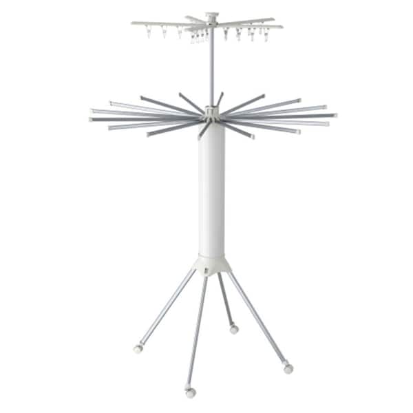 44.1 in. L x 44.1 in. W x 67.7 in. H Aluminum Alloy 2-Tier Round Four-Legged Freestanding Clothes Drying Rack in White