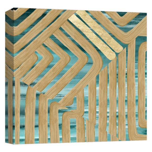 PTM Images ''teal and gold watercolor trace IV'' 15 in. x 15 in.