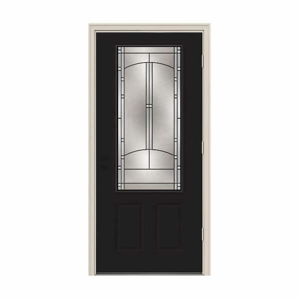 JELD-WEN 34 in. x 80 in. 3/4 Lite Idlewild Black Painted Steel Prehung Left-Hand Outswing Front Door w/Brickmould