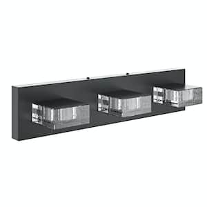 20.5 in. 3-Light Black Bathroom LED Vanity Light with Seeded Glass Shade